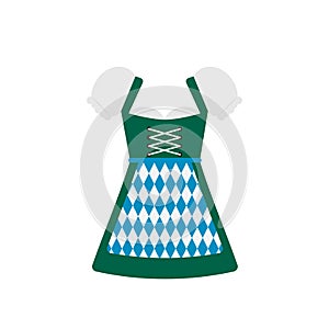 Traditional Bavarian clothing Dirndl isolated on white. Oktoberfest folk costume flat vector icon. Easy to edit template for your