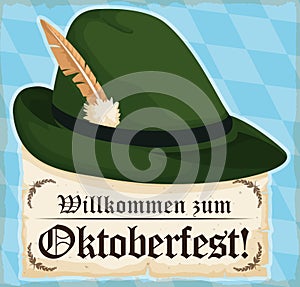 Traditional Bavarian Felt Hat with Scroll for Oktoberfest Celebration, Vector Illustration