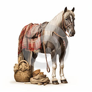 Traditional Bavarian Horse With Plaid Scarf And Sack Cloth