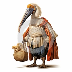 Traditional Bavarian Pelican With Basket: Concept Art Inspired By Kushan Empire