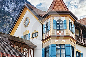 Traditional bavarian white house in the mountains, Germany