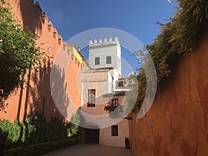 Traditional, beautiful Spanish architecture in Seville, Spain in a sunny day