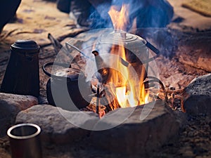 Traditional bedouin tea on fire in the Wadi Rum desert, Jordan