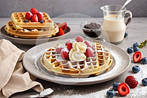 Traditional belgian waffles for sweet breakfast