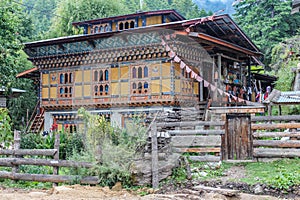 Traditional Bhutanese architecture in Bumthang, Bhutan.