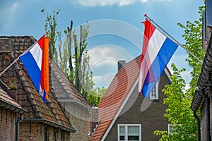 Traditional birthday celebration of King of the Netherlands Willem-Alexander, King's Day national holiday on April 27, Dutch flag