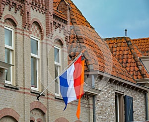 Traditional birthday celebration of King of the Netherlands Willem-Alexander, King's Day national holiday on April 27, Dutch flag