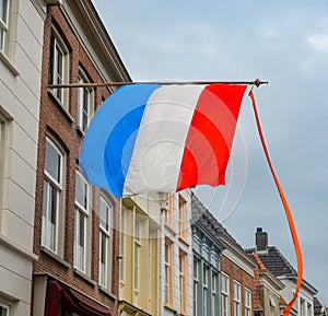 Traditional birthday celebration of King of the Netherlands Willem-Alexander, King's Day national holiday on April 27, Dutch flag