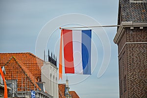 Traditional birthday celebration of King of the Netherlands Willem-Alexander, King's Day national holiday on April 27, Dutch flag