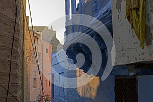 Traditional Blue coloured house of Jodhpur city, Rajsthan, India. Blue is symbolic for Hindu Brahmins, being upper caste