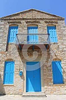 Traditional blue greek doors and windows