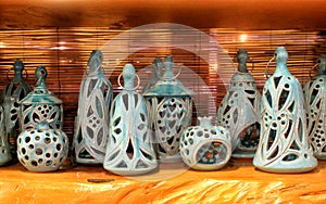 Traditional blue painted ceramic souvenirs, Greece