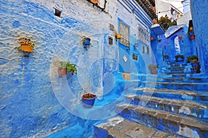 Traditional blue patio in Chefchaouen