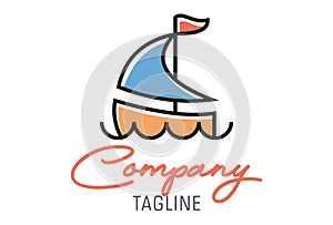 Traditional Boat Cartoon Style Sailing Logo Design