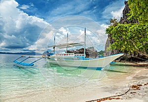 Traditional boat for island hopping in El Nido, Philippines