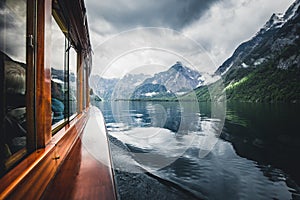 Traditional boat on Lake Konigssee in summer, Bavaria, Germany photo
