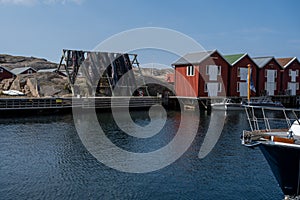 Traditional boathouses in a Swedish West Coast archipelago