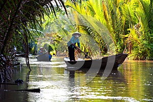 Traditional boats. Ben Tre. Mekong delta region. Vietnam