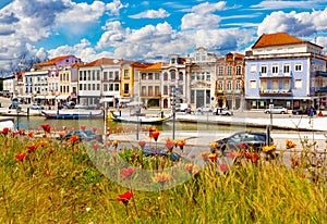 Traditional boats on the canal in Aveiro, Portugal