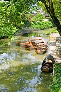 Traditional boats on the canal of Suzhou