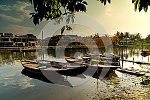 Traditional boats and river, Hoian - Vietnam