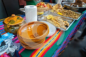Traditional Bolivian earthenware at the festival of the Bolivian community