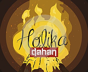 Traditional Bonfire Glowing and Burning during the Holika Dahan, Vector Illustration