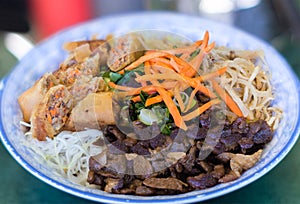 Traditional Bowl of Vietnamese Bun Vermicelli Rice Stick Salad