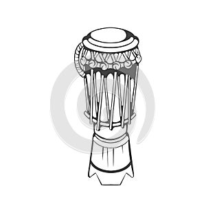 Traditional Brazilian Capoeira musical instrument atabaque. black and white hand-drawing vector illustration