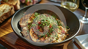 A traditional Brazilian dish called farofa graces the table made with crispy earthy manioc flour and a secret blend of photo