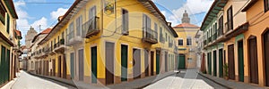 Traditional Brazilian houses in the historic neighbourhood of SÃÂ£o Paulo, Brazil. Narrow streets and colourful facades recreate photo