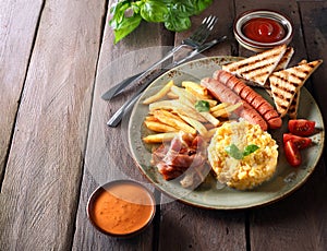 traditional breakfast with eggs salad