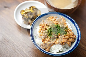 Traditional breakfast of Japan. NattÃÂ gohan