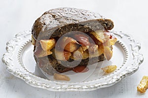 Traditional british chip butty sandwich