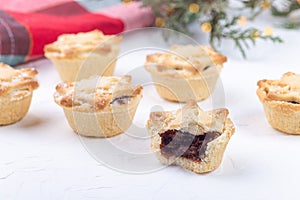Traditional British Christmas mince pies with fruit filling, horizontal