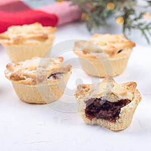 Traditional British Christmas mince pies with a fruit filling, square format