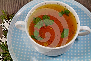 Traditional broth served at Christmas dinner