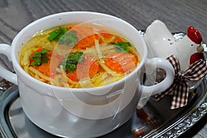 Traditional broth served at Christmas dinner