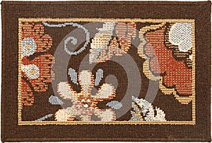 Traditional brown flower woolen doormat