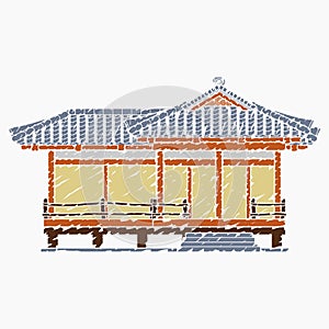 Traditional Brush Strokes Japanese House Vector Illustration