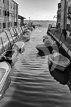 Traditional Buildings in Burano, Venice. Black and White