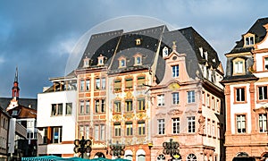 Traditional buildings at Market Square in Mainz, Germany