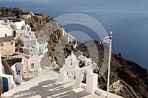 Traditional buildings in Oia, Santorini during sunset