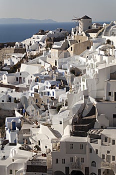 Traditional buildings in Oia, Santorini during sunset