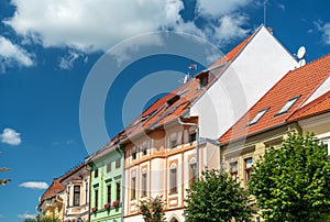Traditional buildings in the old town of Levoca, Slovakia