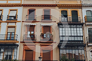 Traditional buildings on a street in Seville, Spain