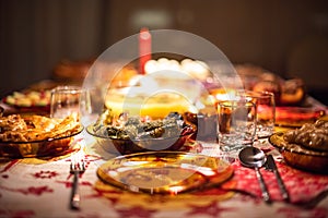 Traditional bulgarian christmas dinner dish family time space for text ad photo
