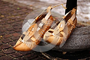 Traditional bulgarian leather shoes