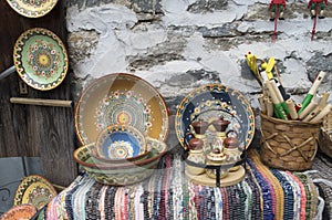 Traditional bulgarian pottery ceramics in souvenir shop