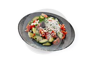 Traditional Bulgarian shopska salad with tomato,cucumber and bulgarian sirene cheese